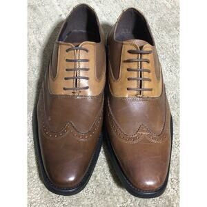 La Milano Men's Cognac Brown Wing Tip Oxford Leather Dress Shoes‎ A11320 Size 9